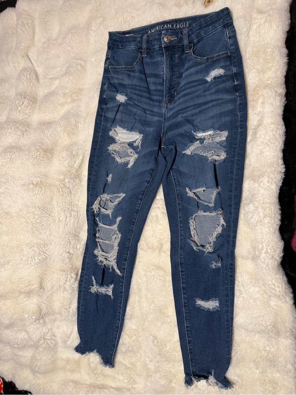 American Eagle Outfitters Medium Blue High-Rise Ripped Skinny Jeans